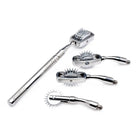 Stainless steel Wartenberg wheel set with spiked roller heads in travel case