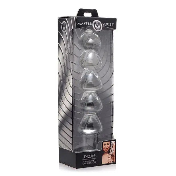 Master Series Drops Anal Links Glass Dildo in Retail Packaging Featuring Graduated Glass Beads