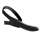 Master Series Face Fuk Strap On Mouth Gag with black silicone curved shaft dildo