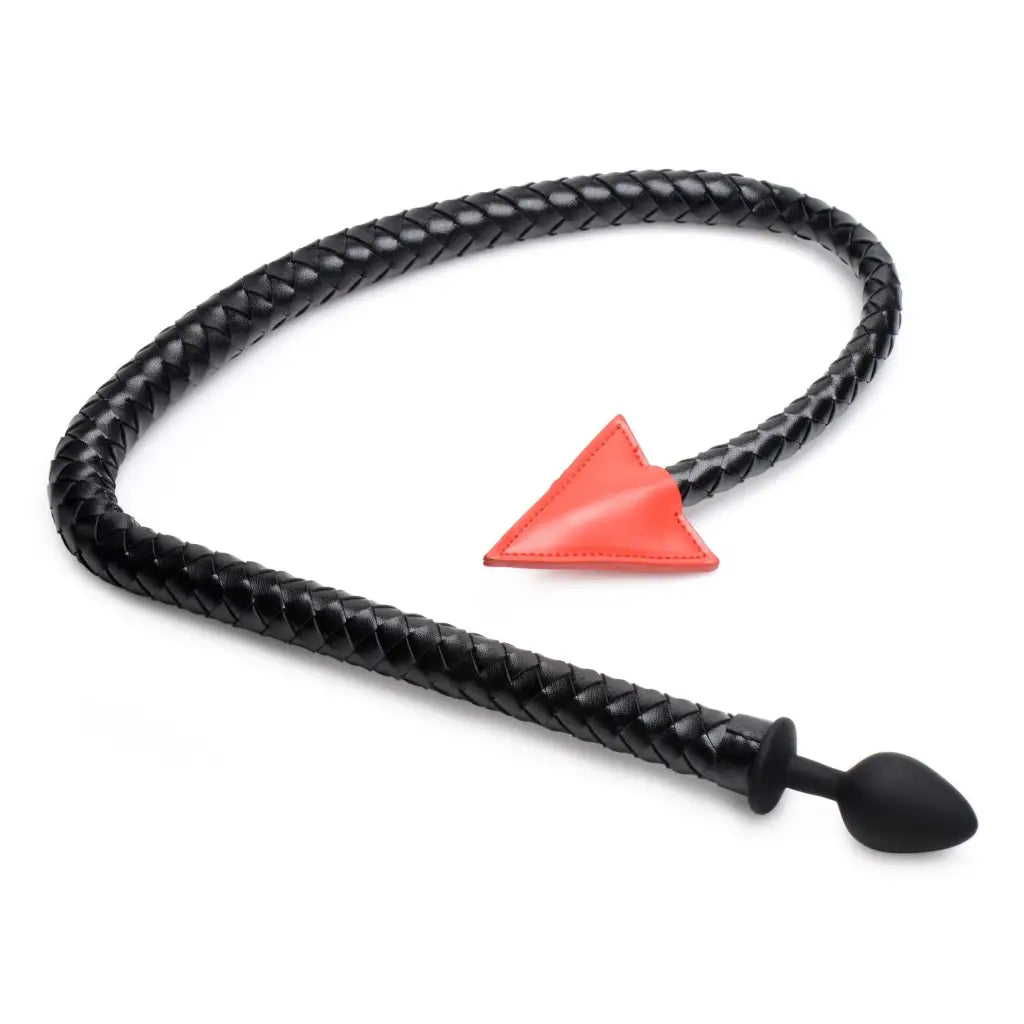 Hellbound Braided Devil Tail Anal Plug with Black Braided Leather and Red Triangle Accent