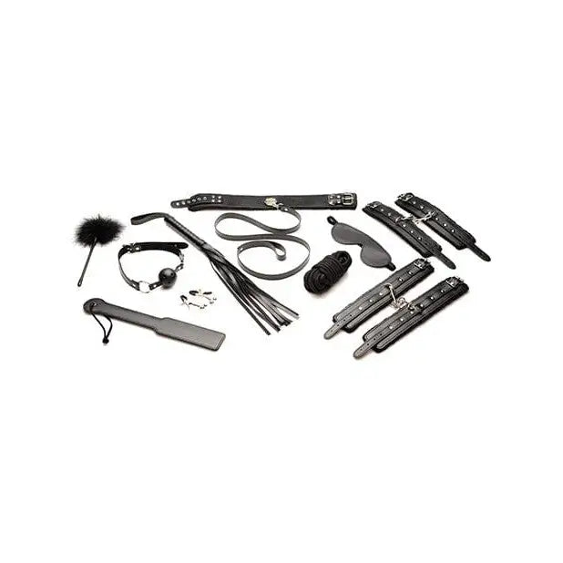 Master Series Hook Up 10 Pc Plush Bondage Set - Black with a range of BDSM accessories