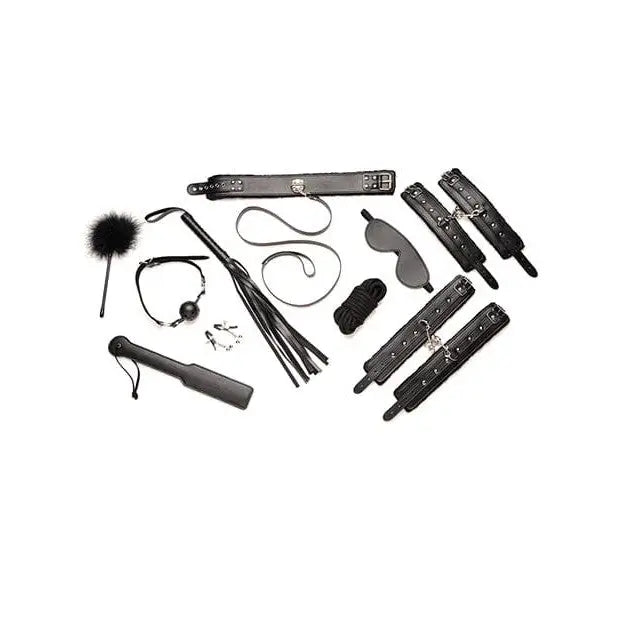 Master Series Hook Up 10 Pc Plush Bondage Set - Black plush bondage and BDSM accessories