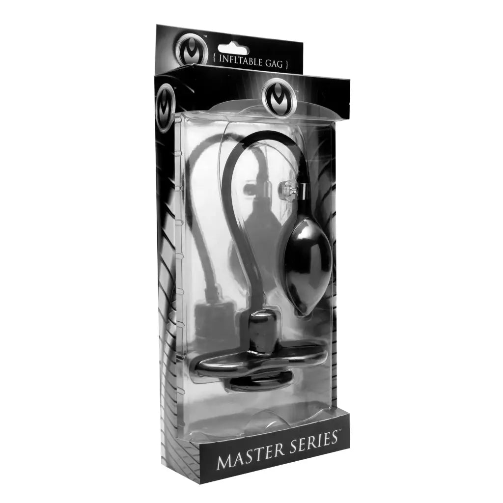 Close-up of box containing headphones for Master Series Inflatable Silicone Butterfly Gag