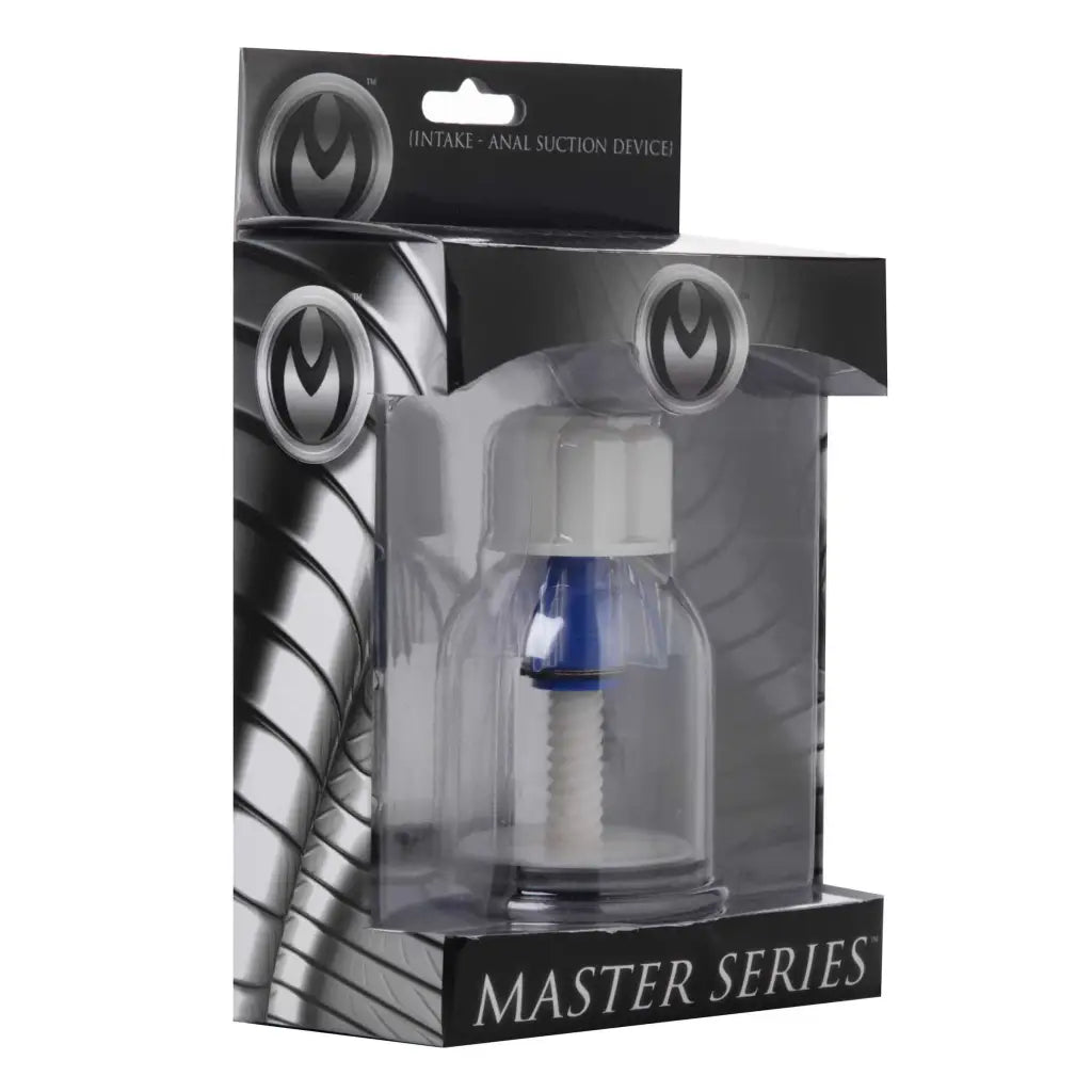 Master Series Intake Anal Suction Device in retail packaging, superior anal suction tool