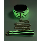 Master Series Kink In The Dark Glowing Collar w/ Leash featuring a green leash with chain & clasp