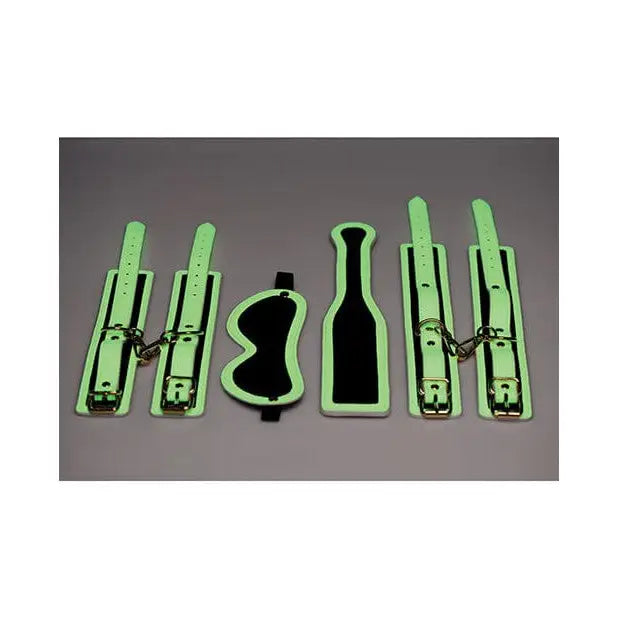 Master Series Kink in the Dark Glowing Cuffs and Restraints Set in Bright Green