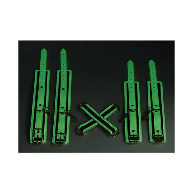 Master Series Kink In The Dark Glowing Hog Tie Bondage Set with bright green metal hinges