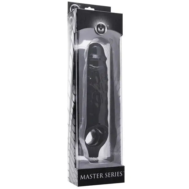 Master Series Mamba Cock Sheath in black silicone retail packaging labeled ’Master Series’