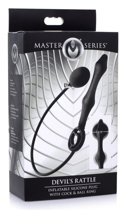 Master Series Plug Devils Rattle Inflatable Silicone Anal Plug With Cock And Ball Ring at the Haus of Shag