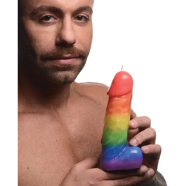 Colorful Pride Pecker Dick Drip Candle from Master Series Pride in rainbow hues