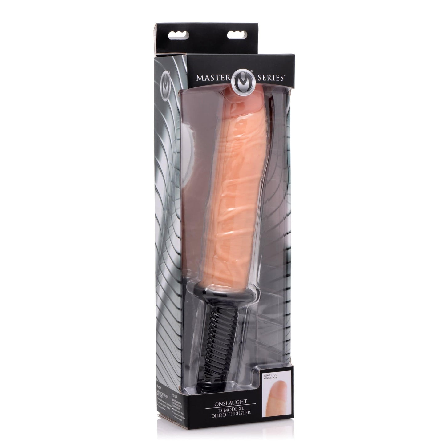 Master Series Realistic Dildo Onslaught 13 Mode Xl Vibrating Dildo Thruster at the Haus of Shag