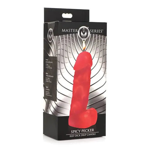 Master Series Spicy Pecker Dick Drip Candle - Red candle in black box for adventurous play