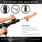 Close-up of a user on the Master Series Ultimate Obedience Chair with sex machine