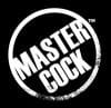 Circular logo ’MASTER COCK’ on black for Beefy Brad 9 Inch Dildo With Balls, suction cup base.