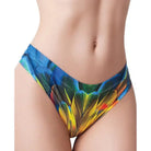 Colorful bikini bottom with vibrant feather-like pattern from Mememe Paradise Birds parrot printed thong