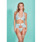 Mercedes Dross Dyed Galloon Lace Strappy Halter Bra Garter Skirt & G-string Light Blue - Small - Lingerie Set