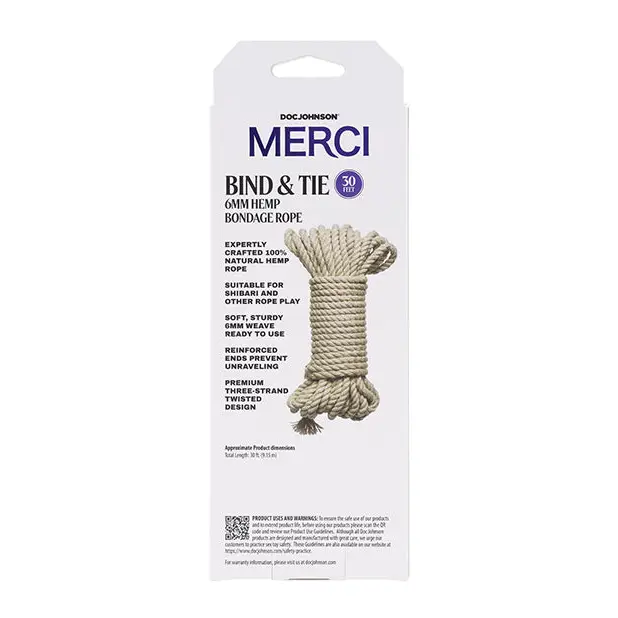 Merci Bind & Tie Hemp Bondage Rope - Ft - Natural / 30 Ft - Bondage Blindfolds & Restraints