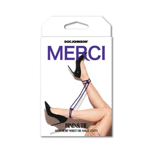 Merci Restrain 6mm Hemp Wrist or Ankle Cuffs Violet - Bondage and Kink