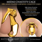 18k gold plated chastity device with locking mechanism, Midas 18k Gold-plated Locking Chastity Cage