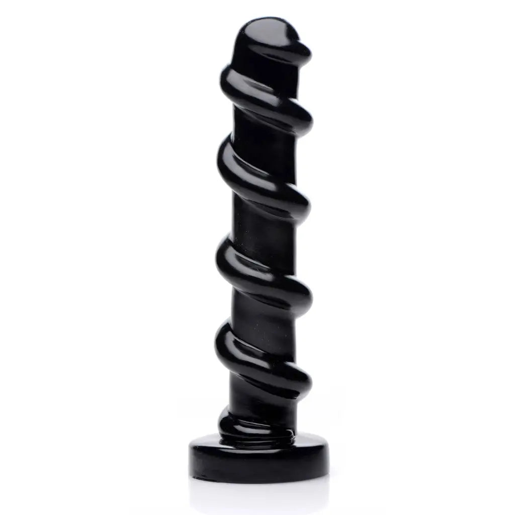 Mighty Screw 9.5 inch dildo: Black spiral-shaped toy with smooth, glossy surface