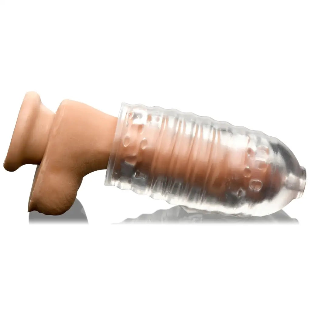 Phthalate-free TPE Milker Masturbator with transparent textured sleeve for safe pleasure