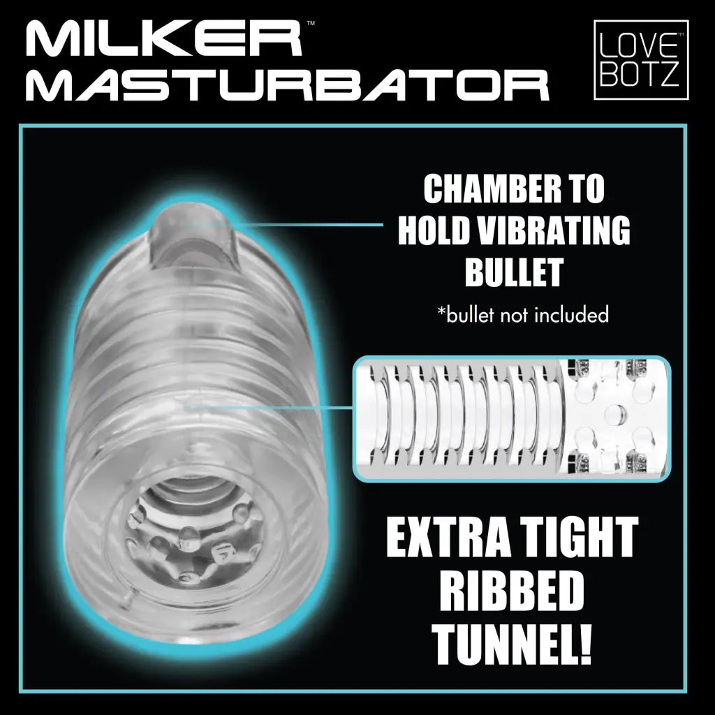 Cylindrical Milker Pro masturbator with ribbed interior, made from phthalate-free TPE