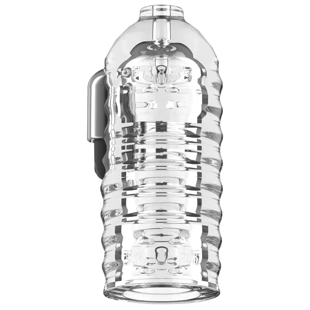 Milker Pro: Clear plastic water bottle design; Phthalate free TPE; ridged; with cap