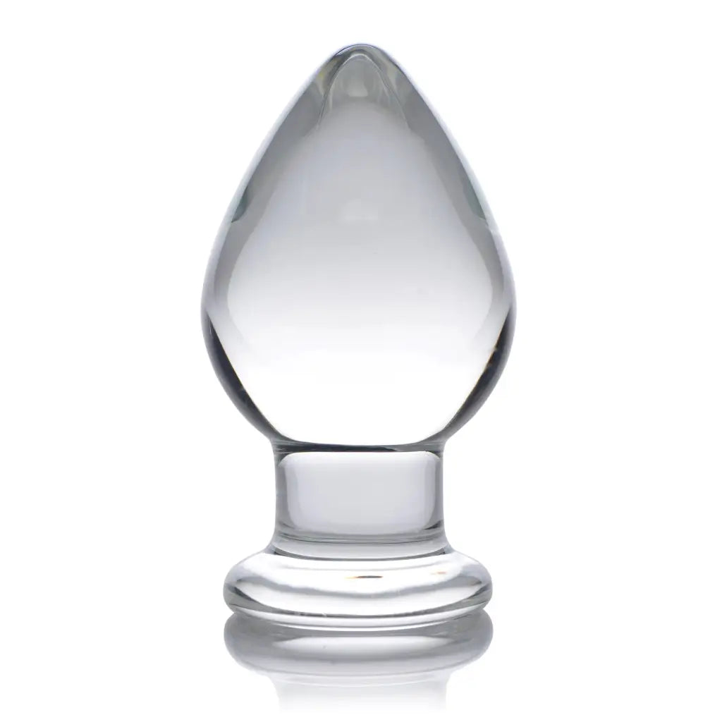 Molten Wide Glass Butt Plug: clear glass anal plug with a teardrop bulb and flared base