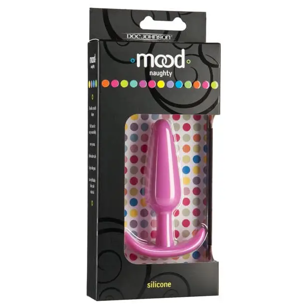 Mood Naughty Butt Plug: Pink silicone anal plug in retail packaging