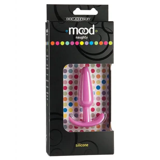 Pink silicone Mood Naughty Butt Plug in retail packaging