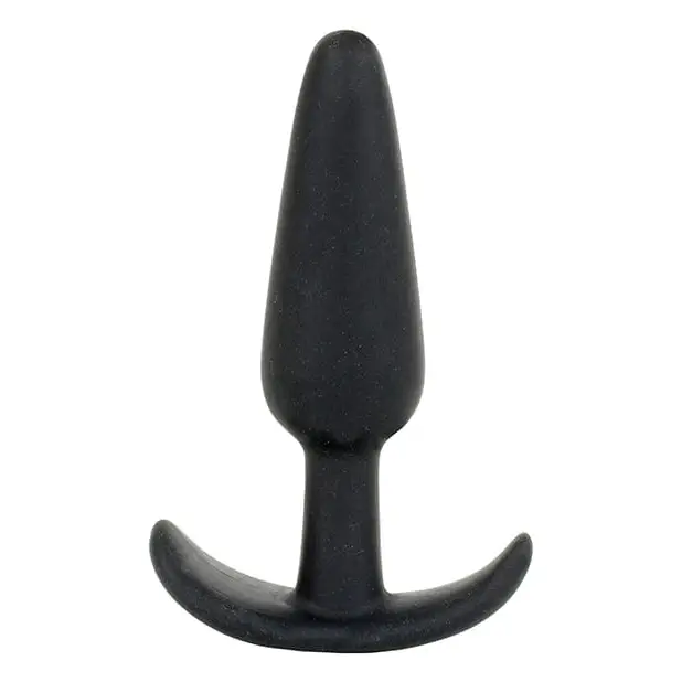 Black silicone Mood Naughty butt plug with tapered shape and flared base for comfort