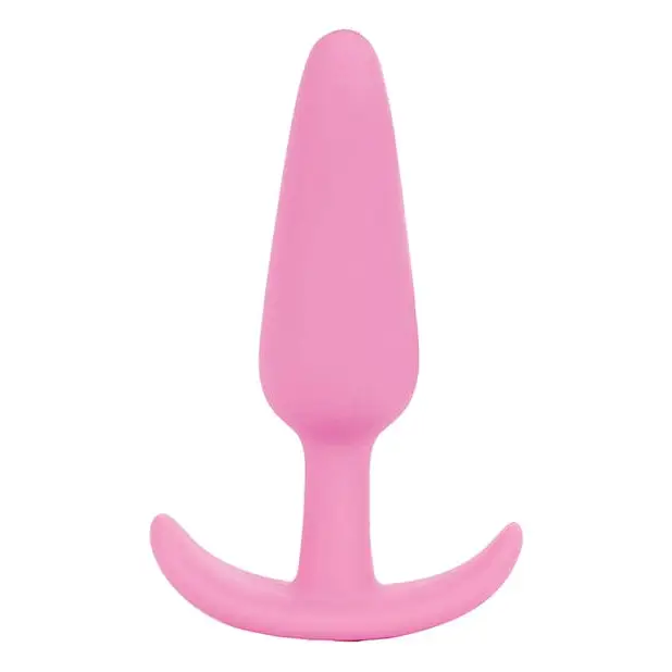 Pink silicone Mood Naughty Butt Plug with a flared base for safe and comfortable use