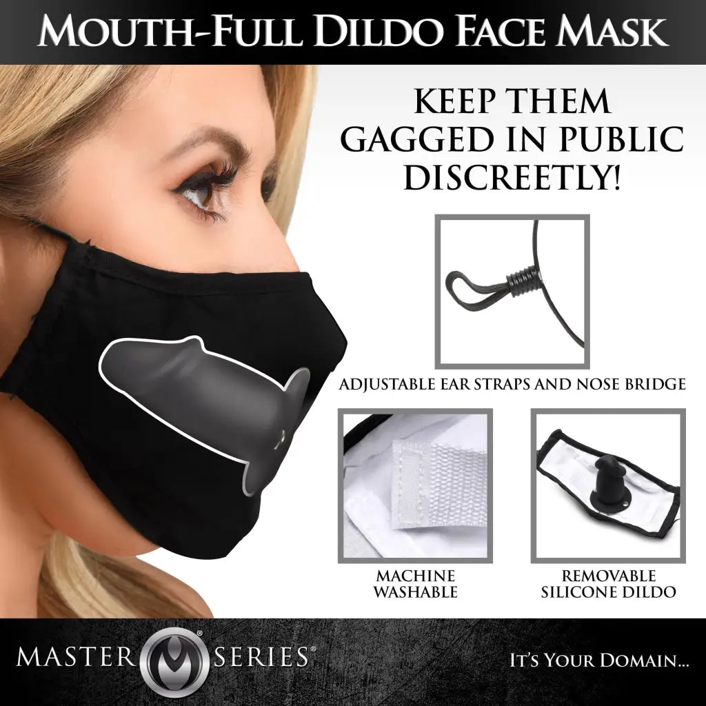 Mouth-full Dildo Face Mask with integrated adult toy for discreet public use