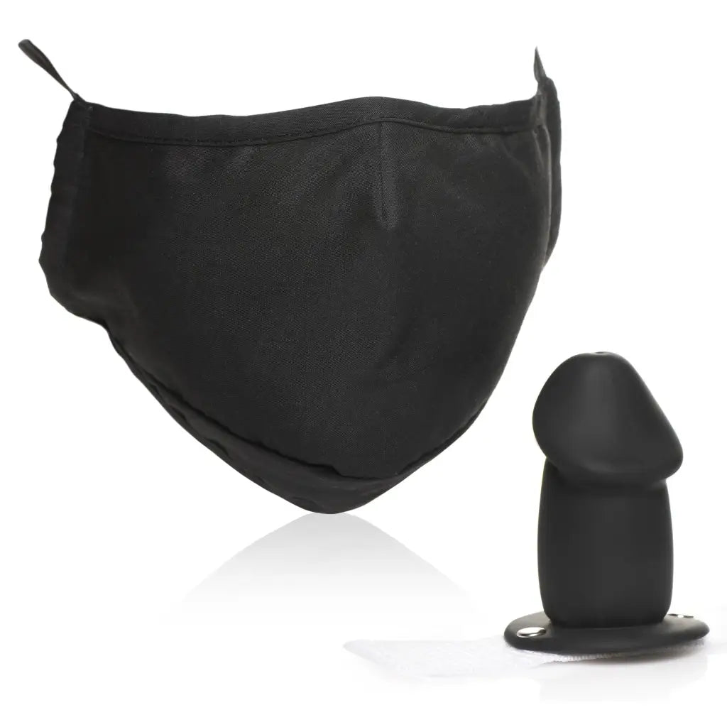 Black dildo face mask with adjustable ear loops for secure fit - Mouth-full Dildo Face Mask