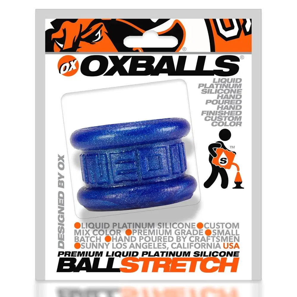 Bright blue glitter Neo Short Ballstretcher Blueballs made from pure platinum silicone