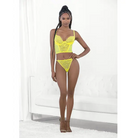 Neon Lace Corset Top with Ring Accent & Panty - Large / Yellow - Corset