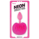 Close-up of Neon Luv Touch pink bunny tail butt plug with pink spoon accessory