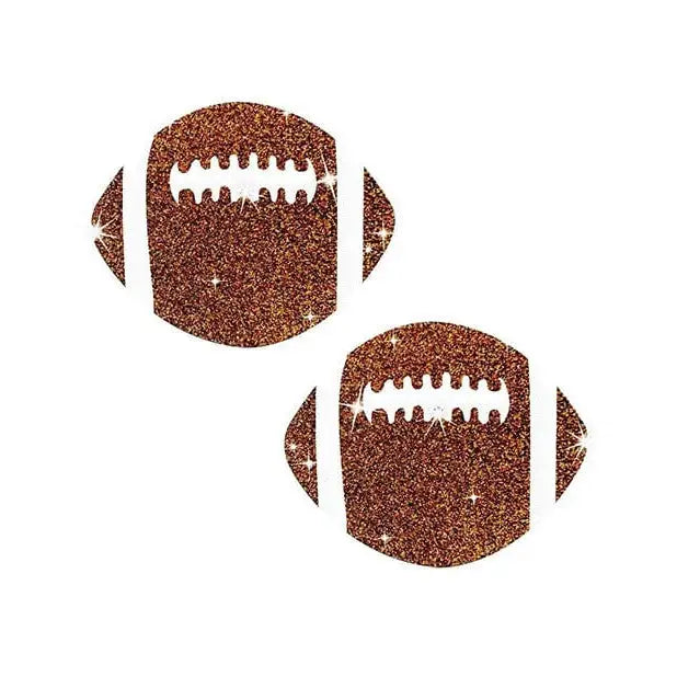 Neva Nude Football Glitter Pasties - Two glittery brown footballs with white laces