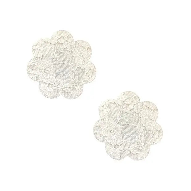 Neva Nude Lace Petal Flower Pasties: Pair of white lace flower-shaped doilies or patches