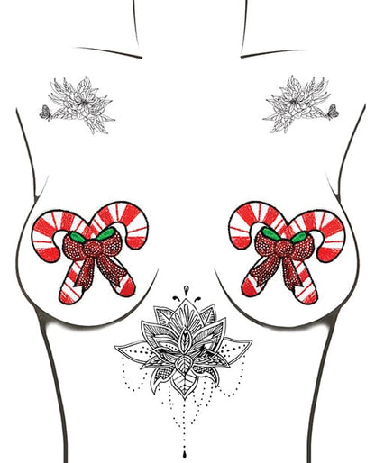 Neva Nude Pasties Neva Nude Sequin Candy Cane Pasties - Red/white O/s at the Haus of Shag