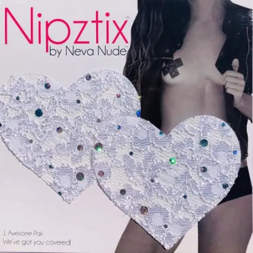 Neva Nude Pasties Neva Nude Pasty Heart Sequin Lace White at the Haus of Shag