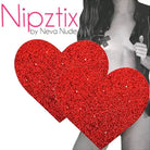 Red glittery heart-shaped nipple covers from Neva Nude Pasty Hearts Glitter collection