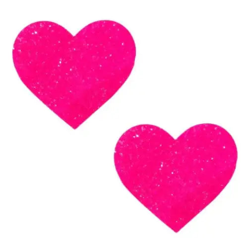 Two bright pink heart-shaped Neva Nude Pasty Super Sparkle Watermelly I Heart U