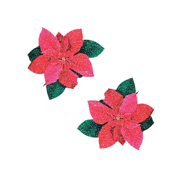 Neva Nude Poinsettia Glitter Flower Pasties - Red/green O/s - Pasties