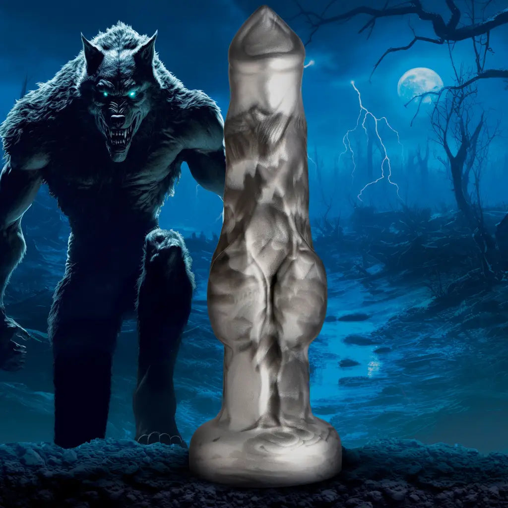 Night Prowler Silicone Dildo - Small with suction cup base, anatomically-shaped silver sex toy