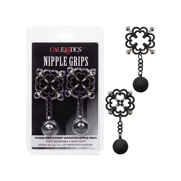 CalExotics Bondage Blindfolds & Restraints Nipple Grips Power Grip 4 Point Weighted Nipple Press - Black at the Haus of Shag