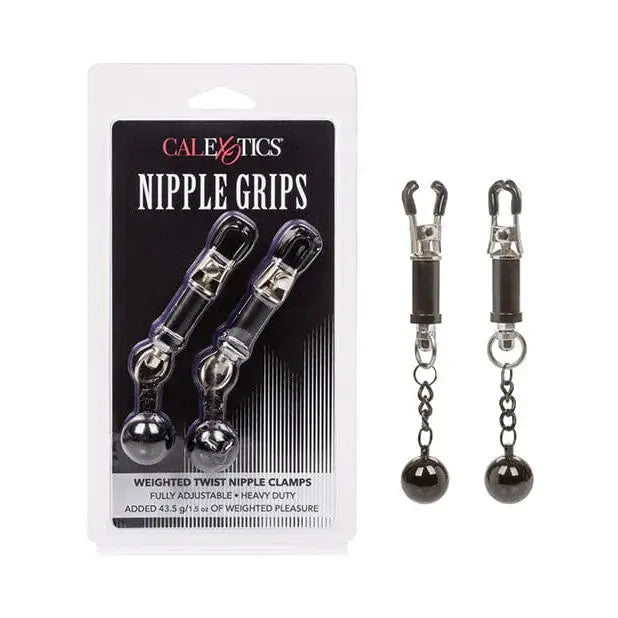 CalExotics Bondage Blindfolds & Restraints Nipple Grips Weighted Twist Nipple Clamps - Black at the Haus of Shag