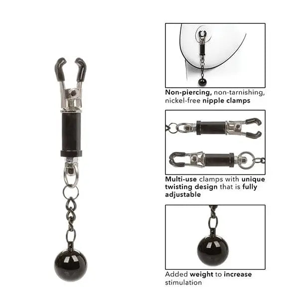 CalExotics Bondage Blindfolds & Restraints Nipple Grips Weighted Twist Nipple Clamps - Black at the Haus of Shag