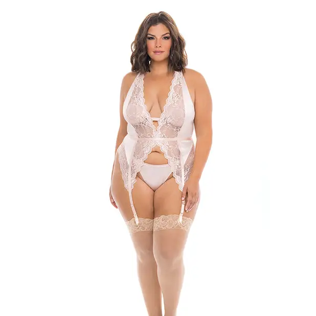 Noah Soft Cup Merrywidow W/garter Straps & G-string Peach Whip - 3x/4x - Lingerie Set