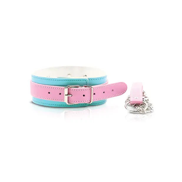 Nobu Fetish Choker & Leash Set - Pink/blue - Collar